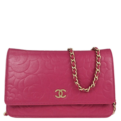 Chanel Pink Lambskin Camellia WOC Wallet on Chain Bag