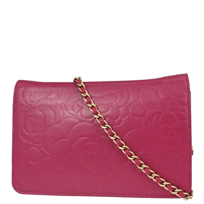Chanel Pink Lambskin Camellia WOC Wallet on Chain Bag