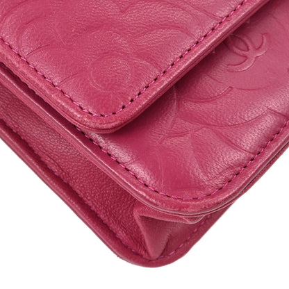 Chanel Pink Lambskin Camellia WOC Wallet on Chain Bag