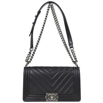 Boy Chanel Black Caviar Skin Chevron Medium Shoulder Bag
