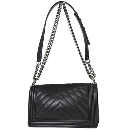 Boy Chanel Black Caviar Skin Chevron Medium Shoulder Bag