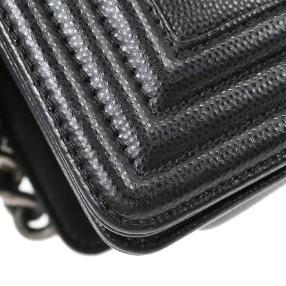 Boy Chanel Black Caviar Skin Chevron Medium Shoulder Bag