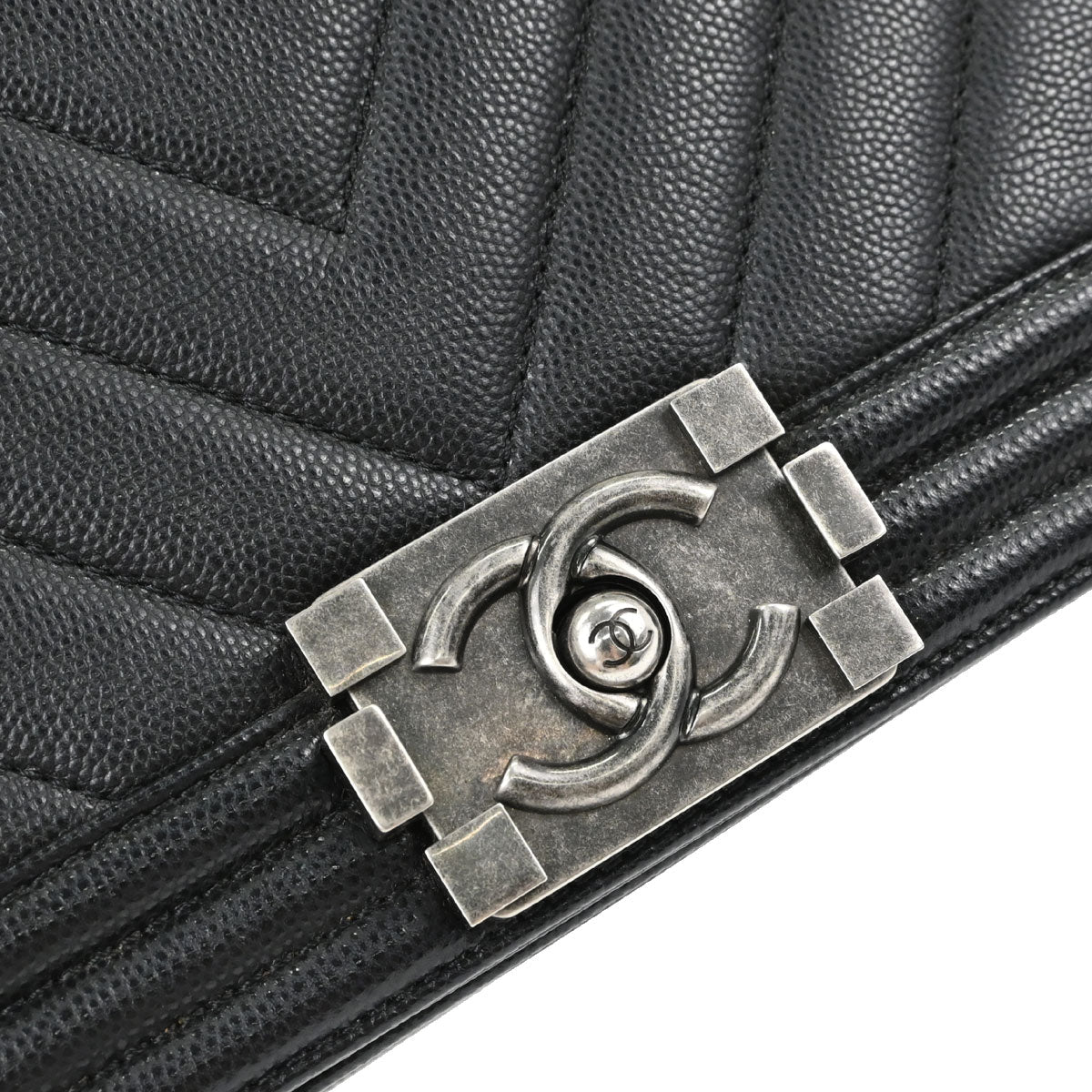 Boy Chanel Black Caviar Skin Chevron Medium Shoulder Bag