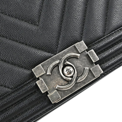 Boy Chanel Black Caviar Skin Chevron Medium Shoulder Bag