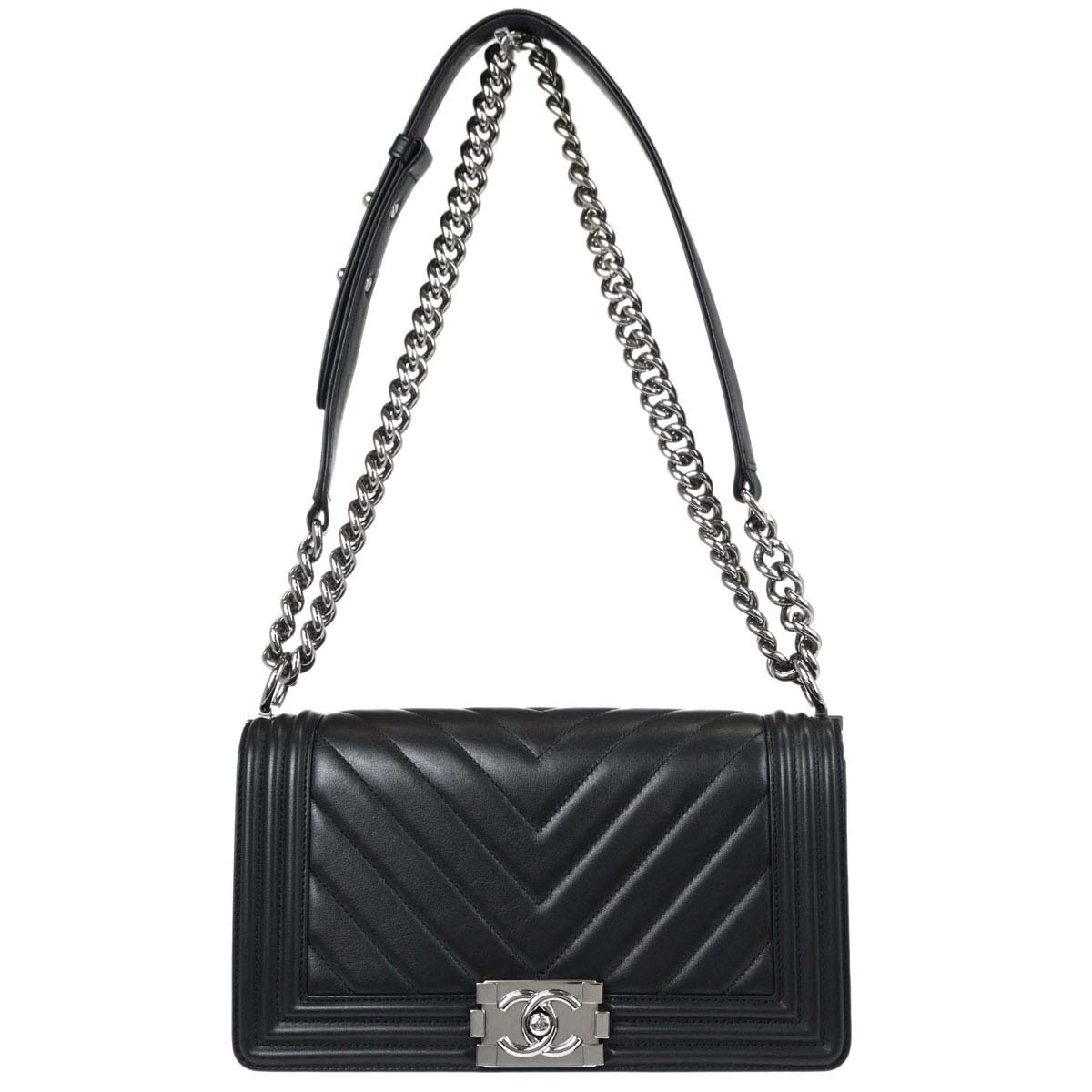Boy Chanel Black Lambskin Chevron Medium Shoulder Bag