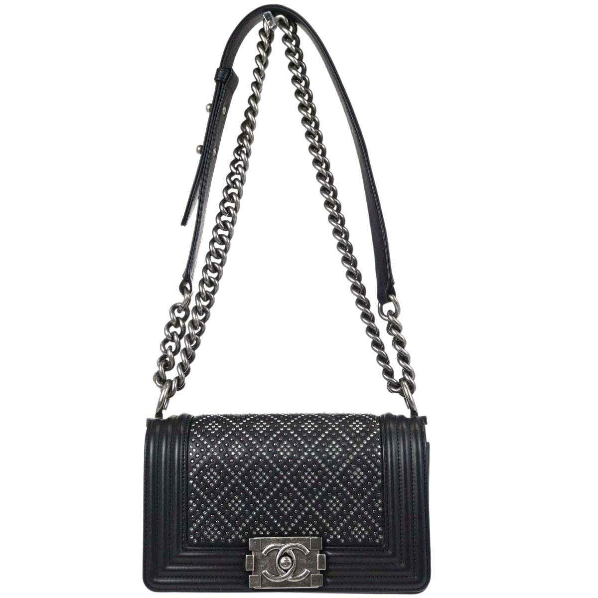 Boy Chanel Black Crystal Studded Calfskin Small Chain Shoulder Bag