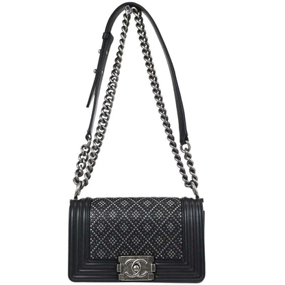 Boy Chanel Black Crystal Studded Calfskin Small Chain Shoulder Bag