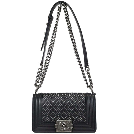 Boy Chanel Black Crystal Studded Calfskin Small Chain Shoulder Bag