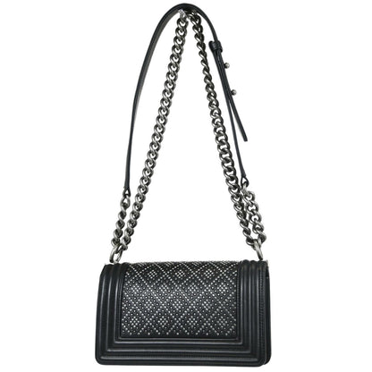Boy Chanel Black Crystal Studded Calfskin Small Chain Shoulder Bag