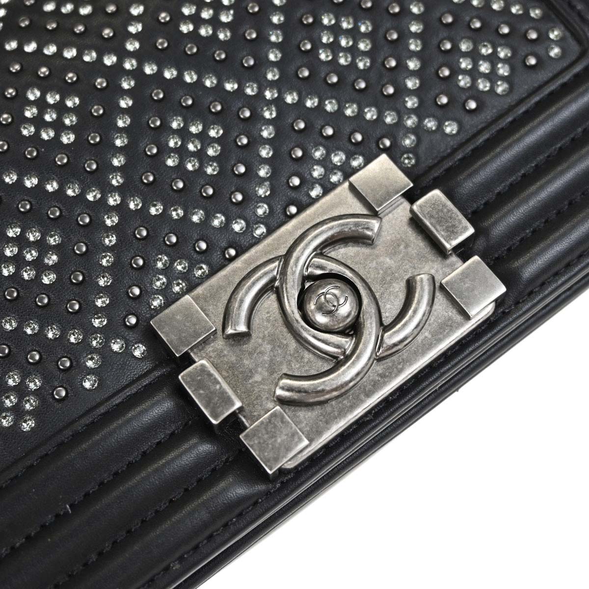 Boy Chanel Black Crystal Studded Calfskin Small Chain Shoulder Bag