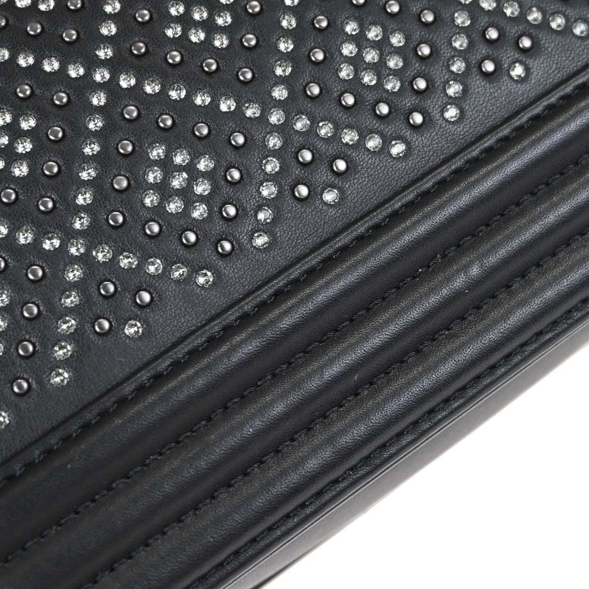 Boy Chanel Black Crystal Studded Calfskin Small Chain Shoulder Bag