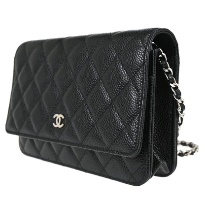 Chanel Black Caviar Skin Classic WOC Wallet on Chain Shoulder Bag
