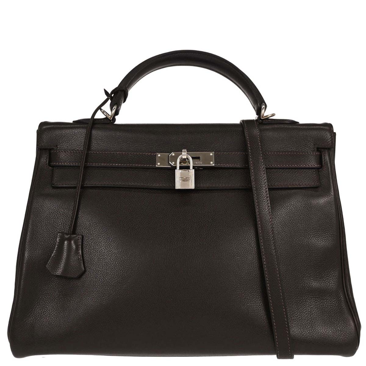 Hermes Chocolat Vache Liegee Kelly 35 Retourne 2way Shoulder Handbag
