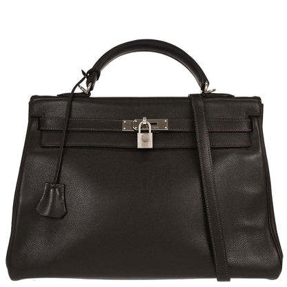 Hermes Chocolat Vache Liegee Kelly 35 Retourne 2way Shoulder Handbag