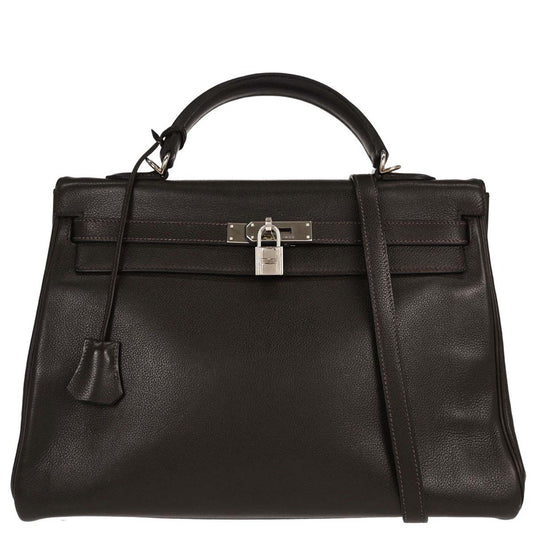Hermes Chocolat Vache Liegee Kelly 35 Retourne 2way Shoulder Handbag