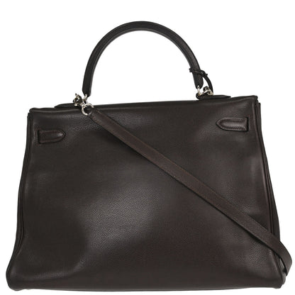 Hermes Chocolat Vache Liegee Kelly 35 Retourne 2way Shoulder Handbag