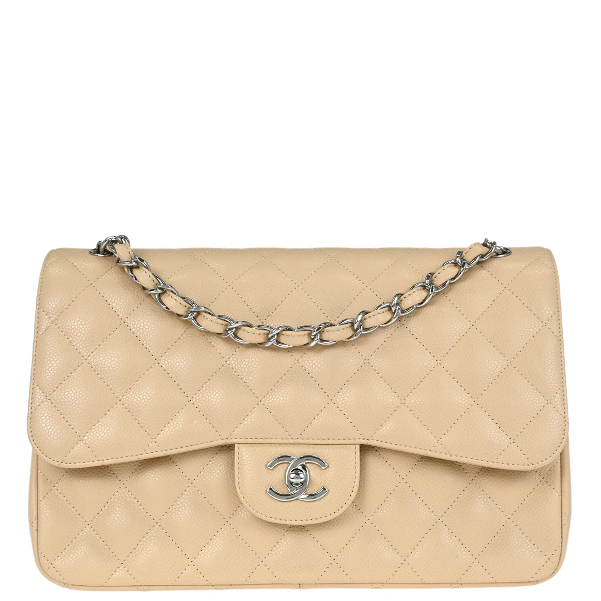 Chanel Beige Caviar Skin Jumbo Classic Double Flap Shoulder Bag