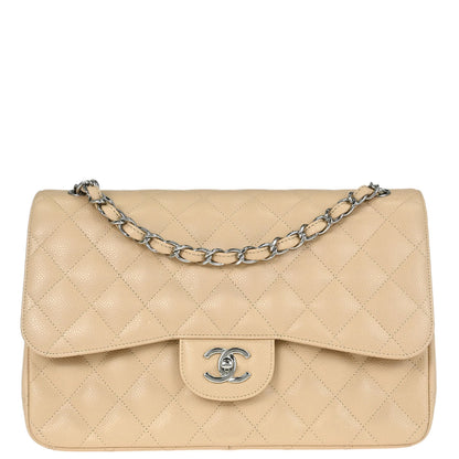 Chanel Beige Caviar Skin Jumbo Classic Double Flap Shoulder Bag