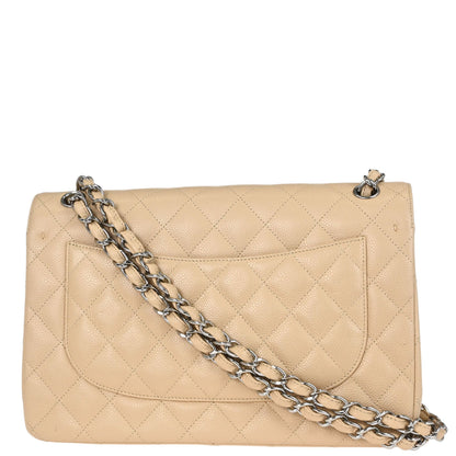 Chanel Beige Caviar Skin Jumbo Classic Double Flap Shoulder Bag