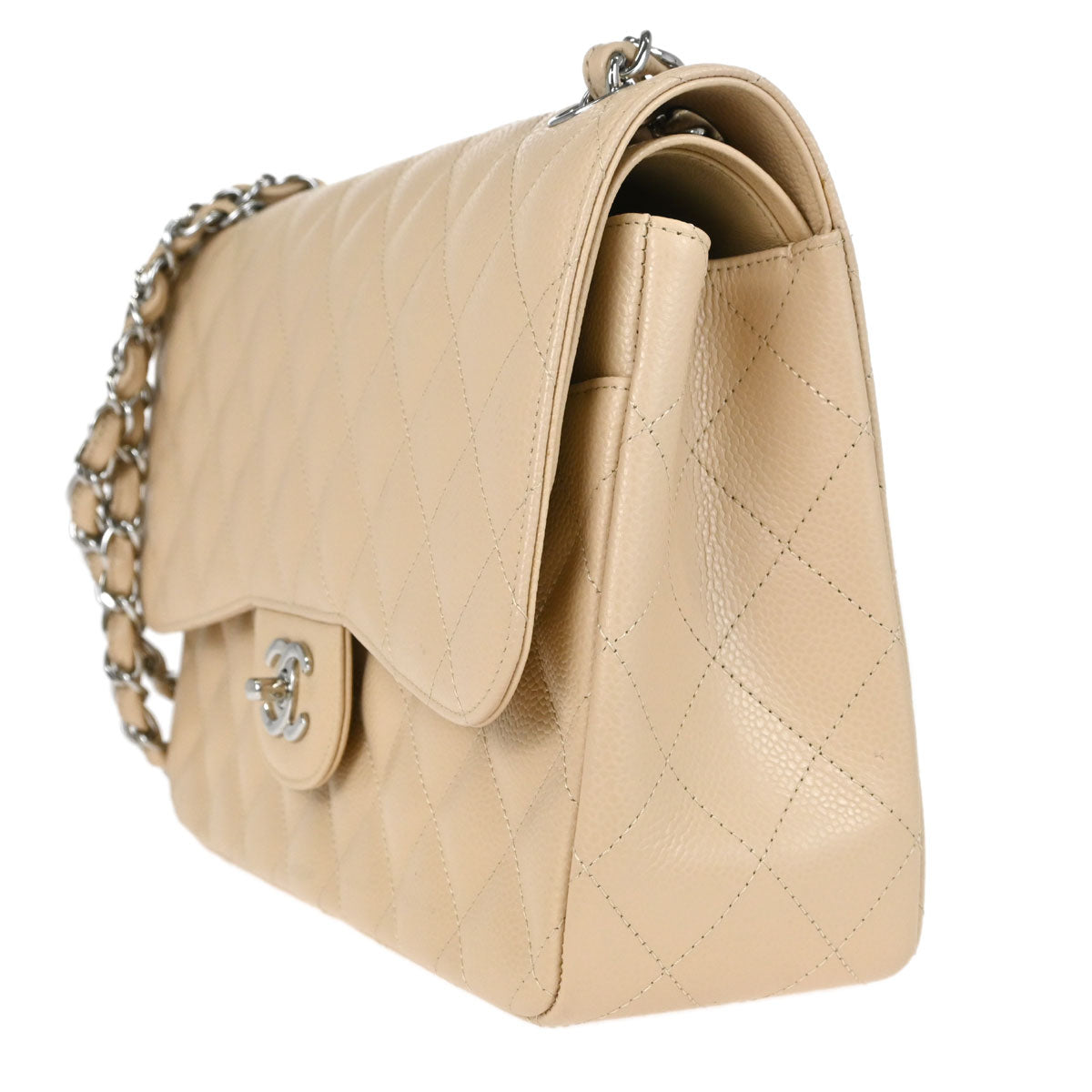 Chanel Beige Caviar Skin Jumbo Classic Double Flap Shoulder Bag