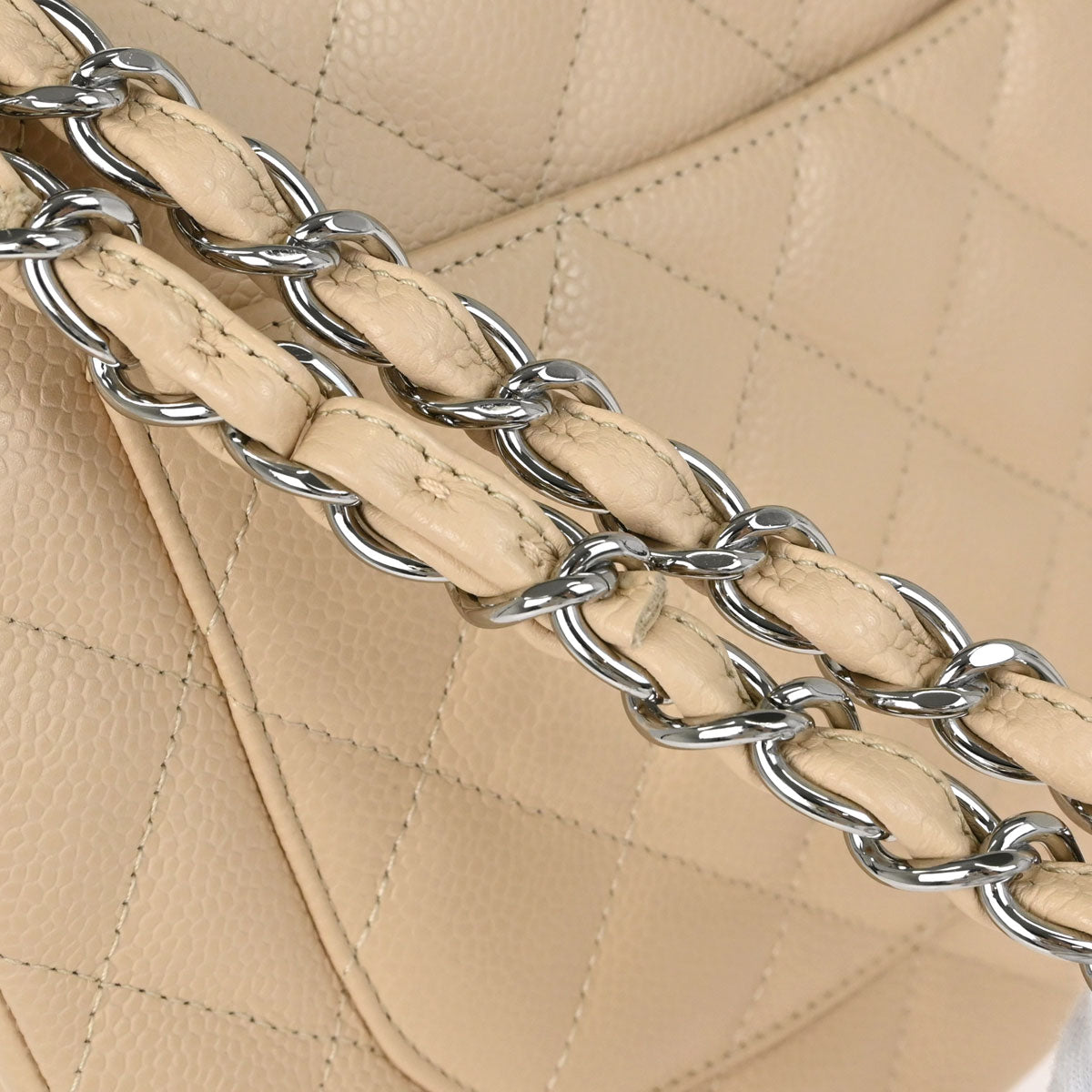 Chanel Beige Caviar Skin Jumbo Classic Double Flap Shoulder Bag