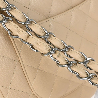 Chanel Beige Caviar Skin Jumbo Classic Double Flap Shoulder Bag