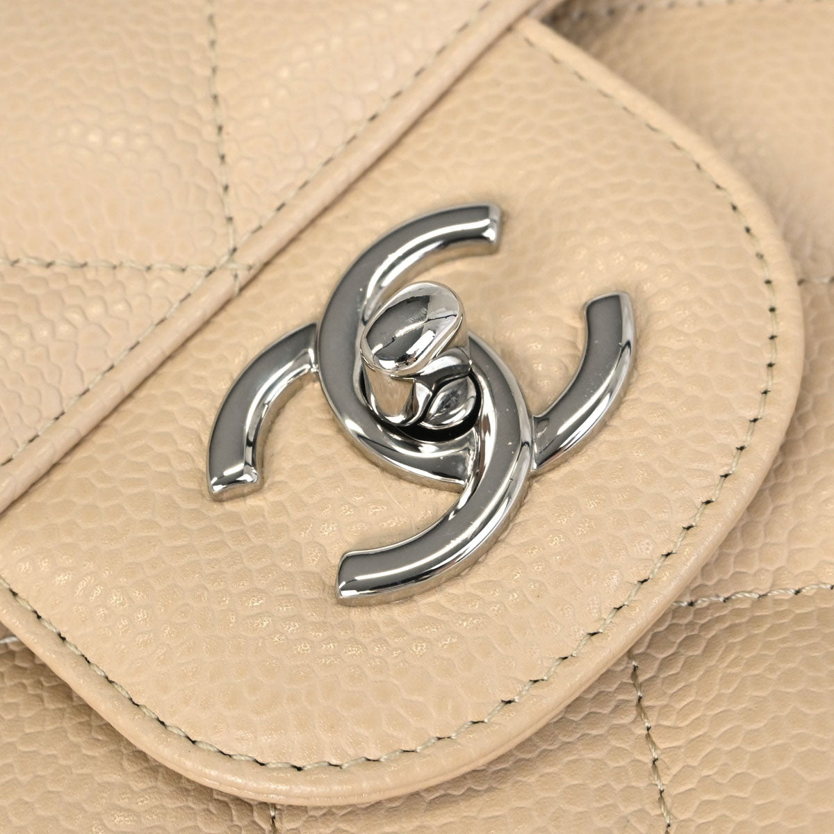 Chanel Beige Caviar Skin Jumbo Classic Double Flap Shoulder Bag
