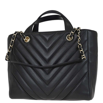 Chanel 2018-2019 Black Calfskin Statement Chevron Shopping Tote 2way Shoulder Handbag