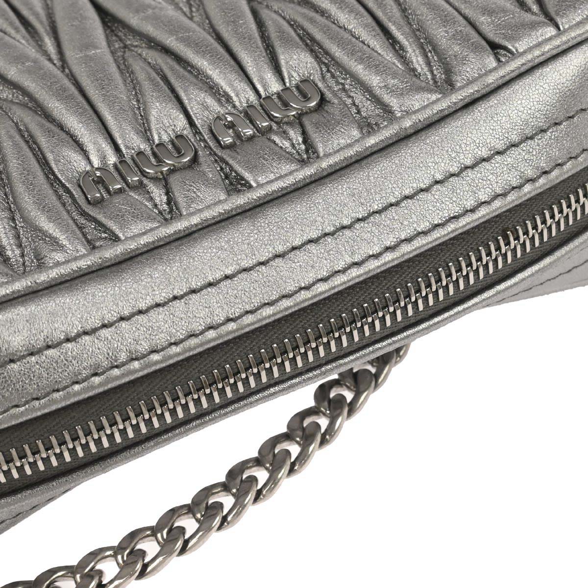 Miu Miu Metallic Silver Lambskin Matelasse Shoulder Bag