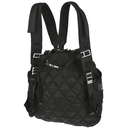 Prada Black Fur Nylon Backpack