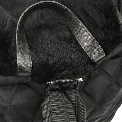 Prada Black Fur Nylon Backpack