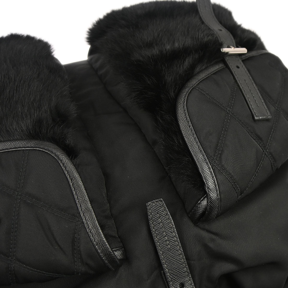 Prada Black Fur Nylon Backpack
