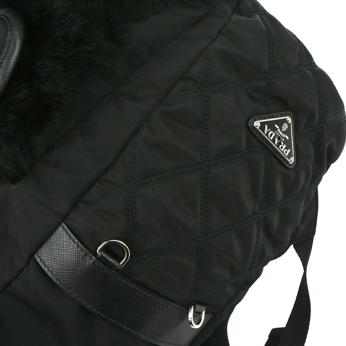 Prada Black Fur Nylon Backpack