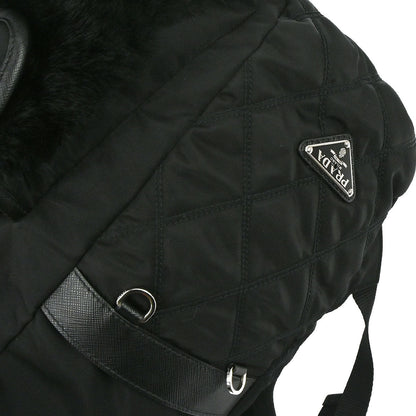 Prada Black Fur Nylon Backpack