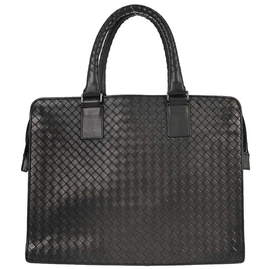 Bottega Veneta Black Leather Intrecciato Handbag