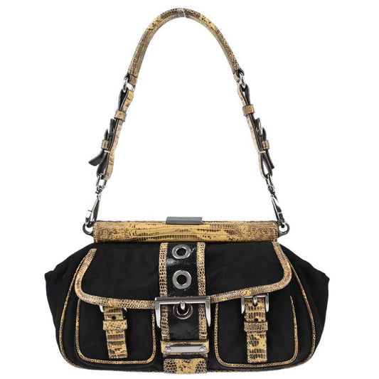 Prada * Black Nylon Lizard Handbag