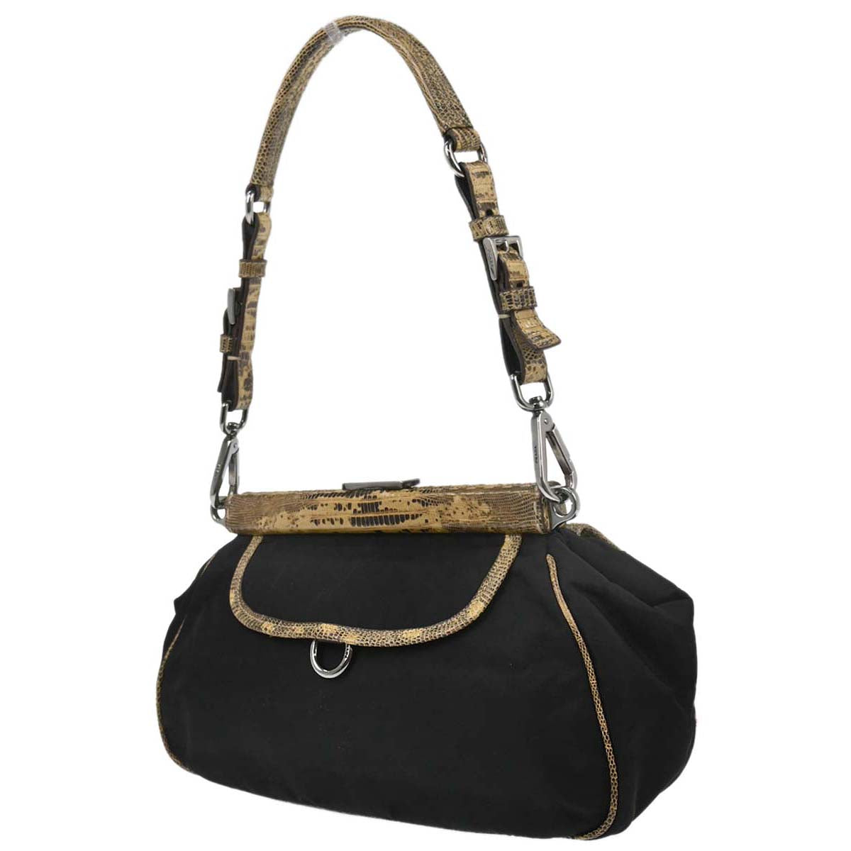 Prada * Black Nylon Lizard Handbag