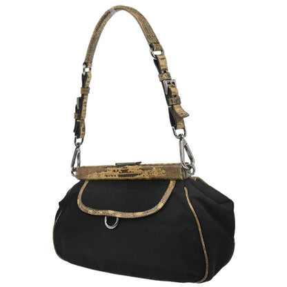 Prada * Black Nylon Lizard Handbag
