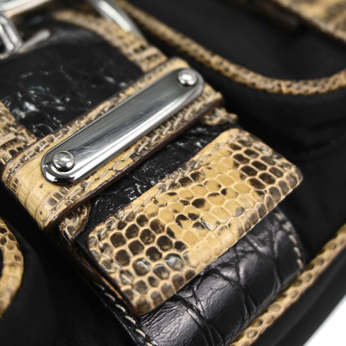 Prada * Black Nylon Lizard Handbag