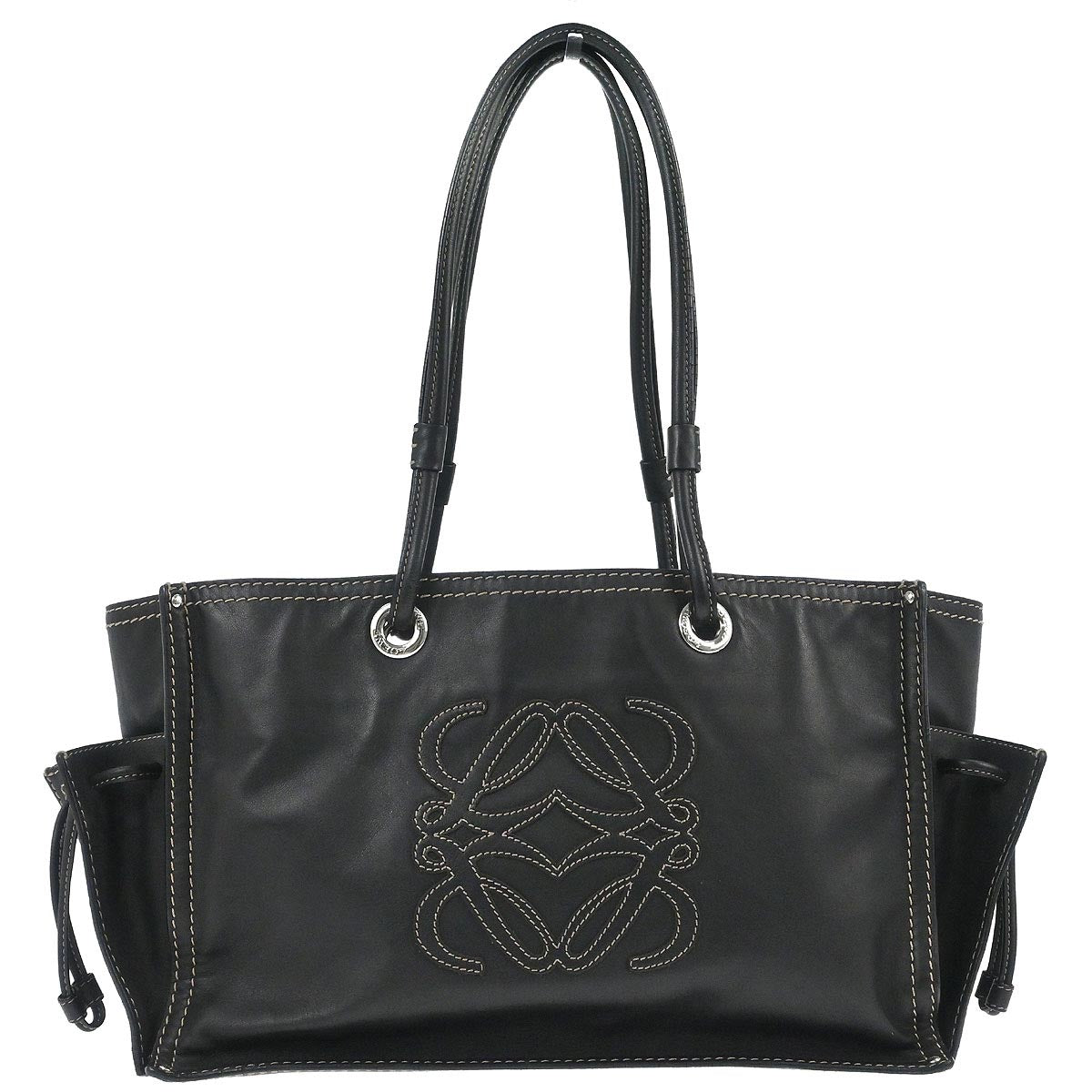 Loewe * Black Leather Anagram Tote Handbag