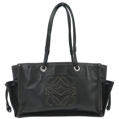 Loewe * Black Leather Anagram Tote Handbag