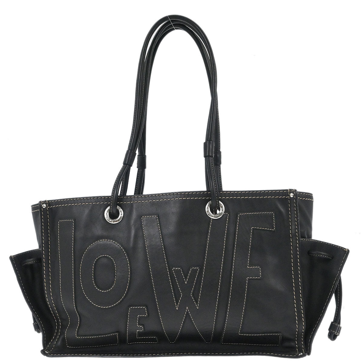 Loewe * Black Leather Anagram Tote Handbag