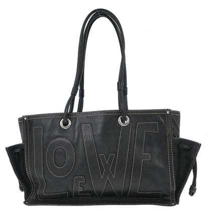 Loewe * Black Leather Anagram Tote Handbag