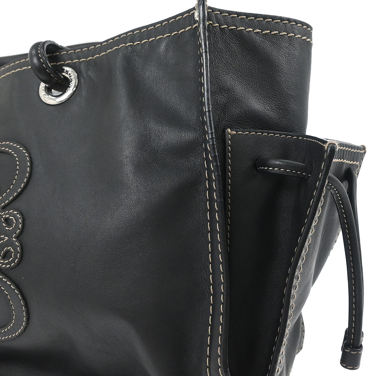 Loewe * Black Leather Anagram Tote Handbag