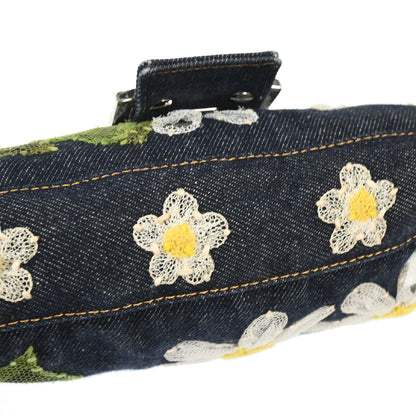 Fendi Navy Denim Floral Baguette Handbag
