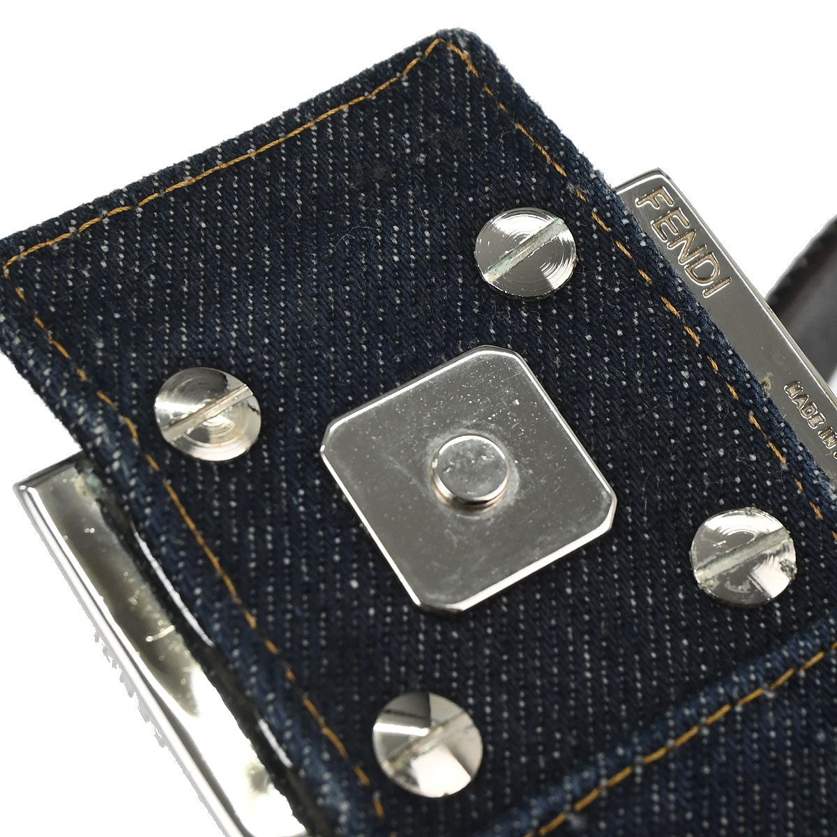 Fendi Navy Denim Floral Baguette Handbag