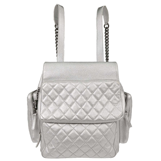 Chanel Metallic Silver Calfskin Casual Rock Backpack