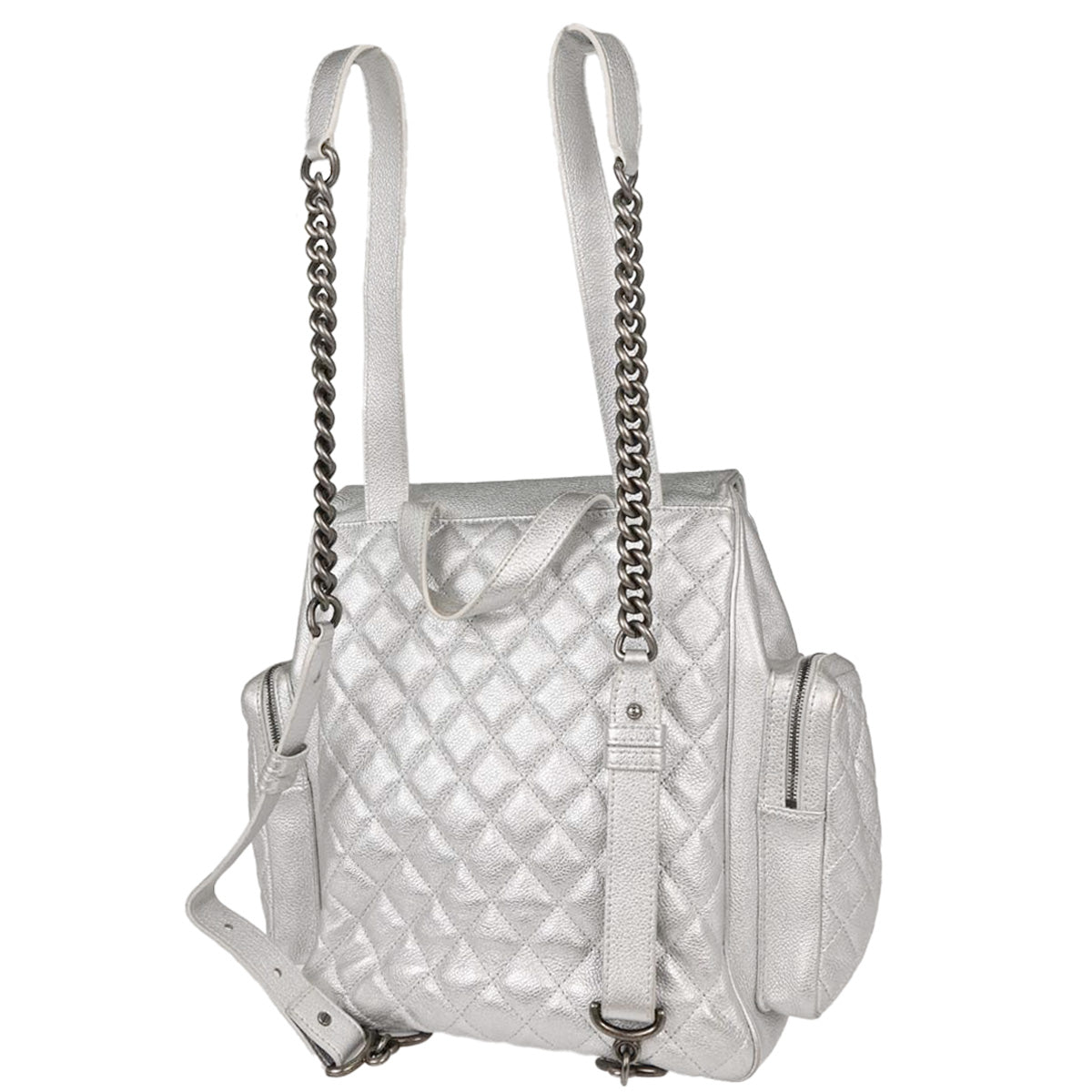 Chanel Metallic Silver Calfskin Casual Rock Backpack