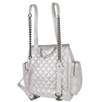 Chanel Metallic Silver Calfskin Casual Rock Backpack
