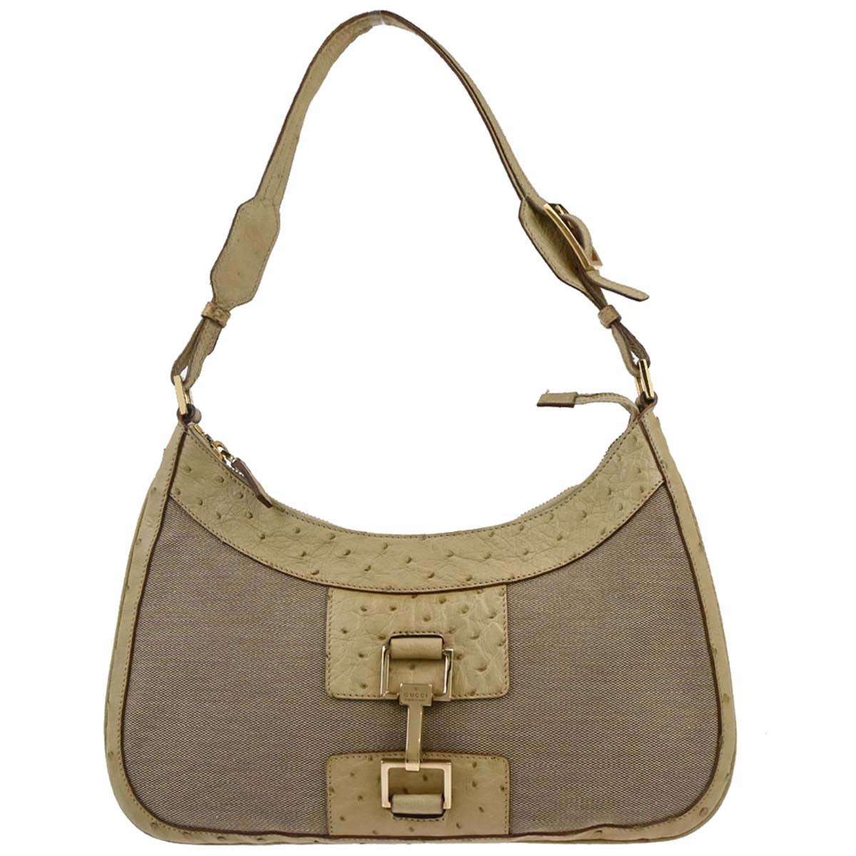 Gucci * Beige Canvas Ostrich Handbag